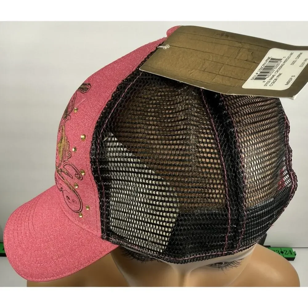 Outdoor Cap Girls With Guns Crossing Pistols Trucker Hat Pink Black Gold Sparkle